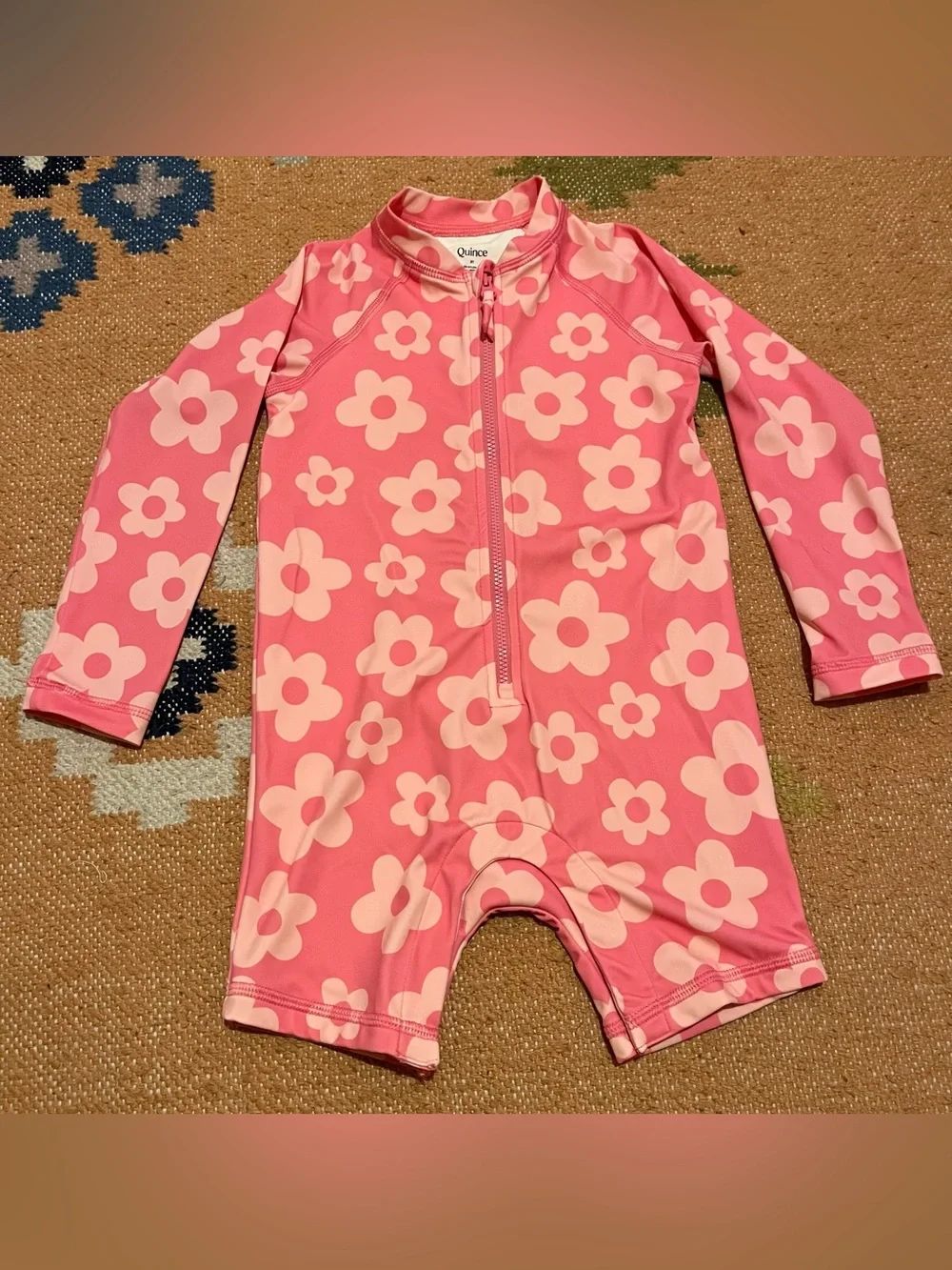 Quince Pink Peach Floral Long-Sleeve One-Piece Swim